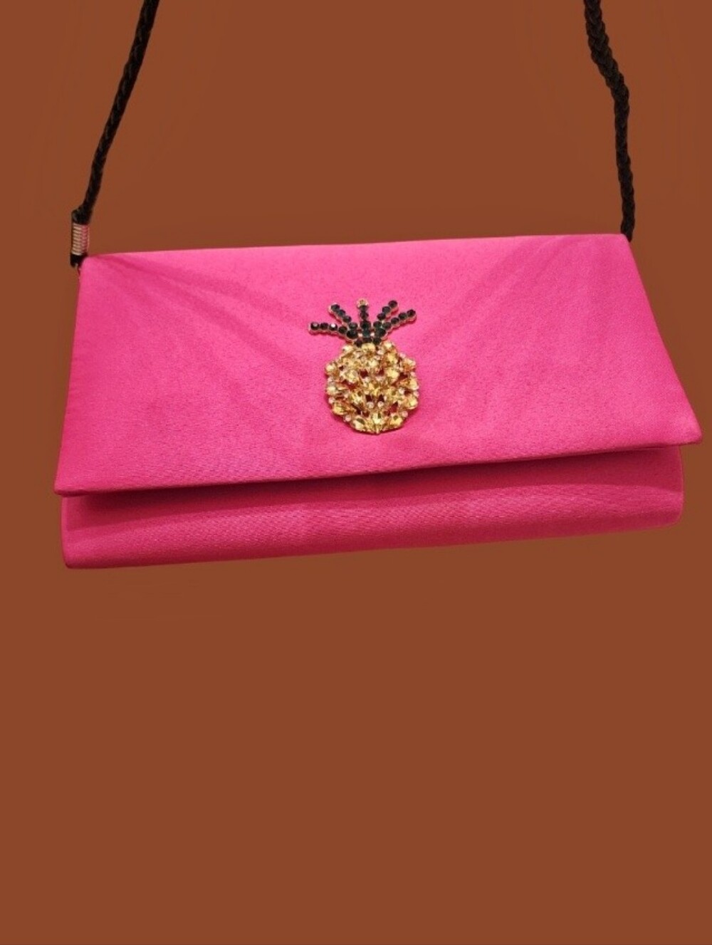 Nina New York Fuchsia Pineapple Accent Foldover Clutch